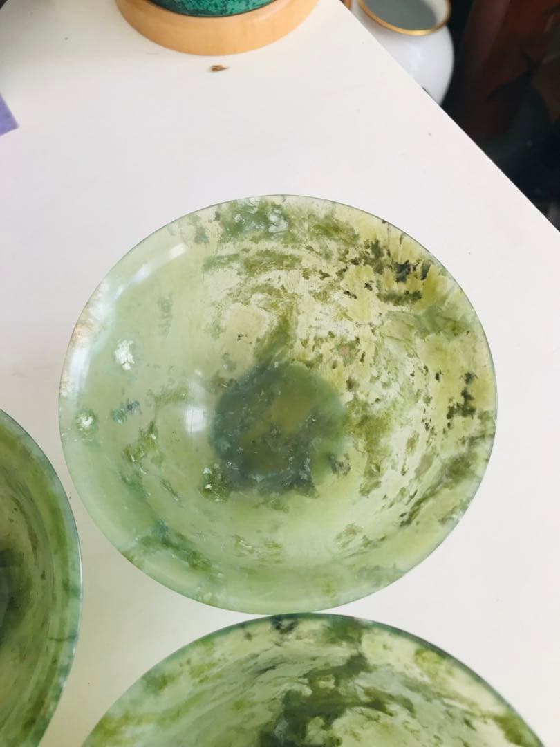 玉杯 緑玉 盃 中国美術　天然石　皿 茶碗 5枚　茶道具 茶器