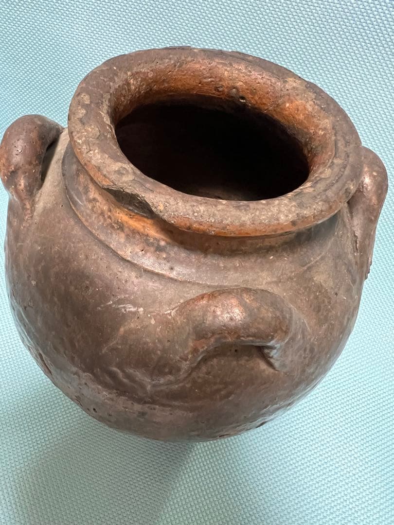 中国明朝（青釉 四耳壺）陶器 骨董品 時代物 高さ24cm解体整理品現状品のみ