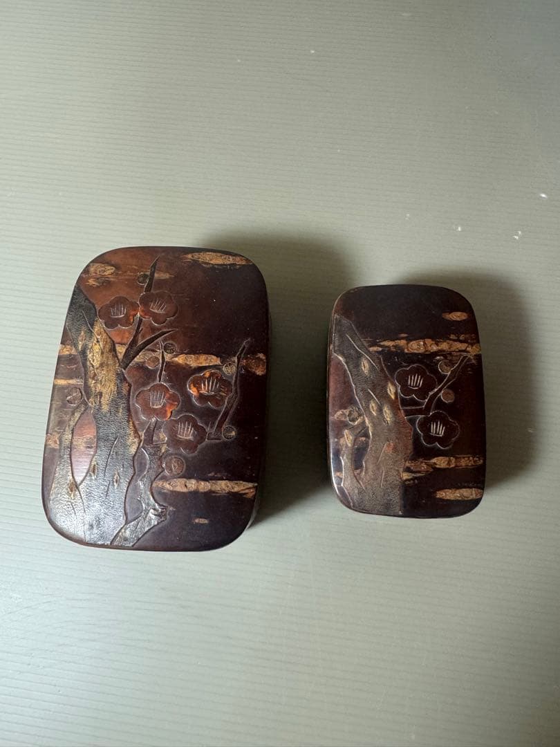 2354 桜皮細工　樺細工　蓋型小物入れ3客　茶入1客