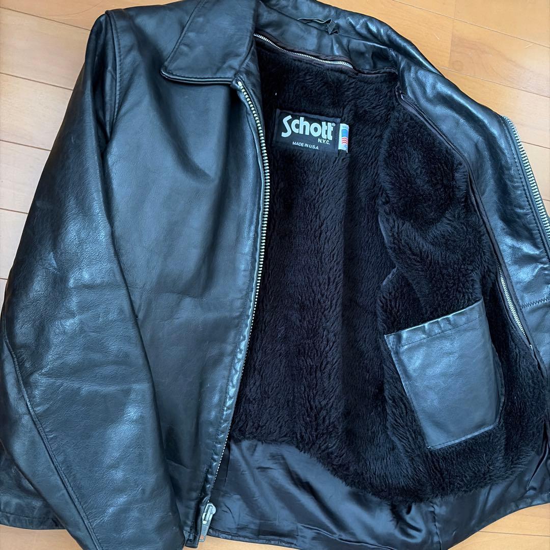Schott 襟付きライダース 牛革レザー ボアライナー サイズ42 USA製
