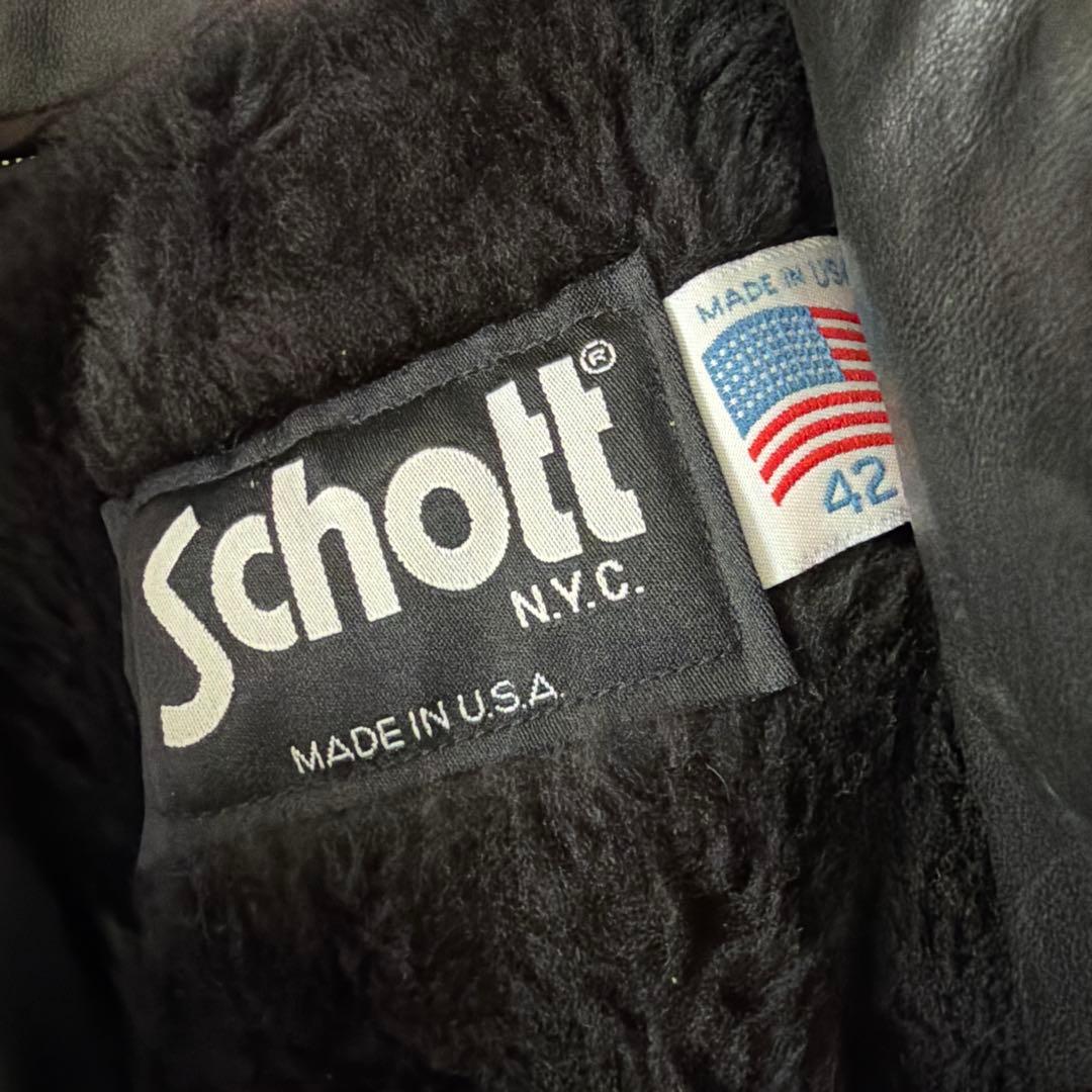 Schott 襟付きライダース 牛革レザー ボアライナー サイズ42 USA製