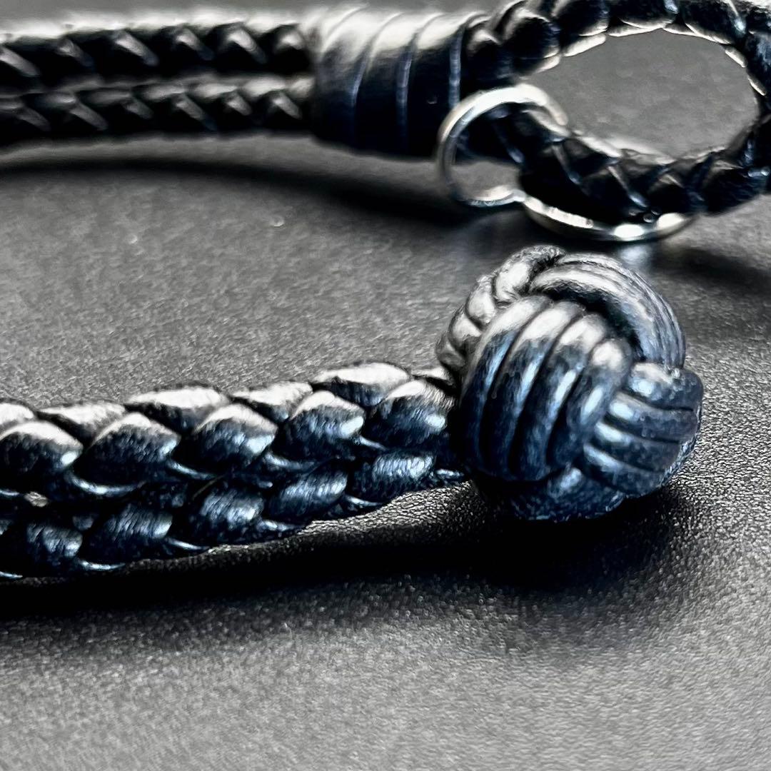 【美品】 ボッテガヴェネタ 2連 編み込み レザーブレスレット 黒 19cm