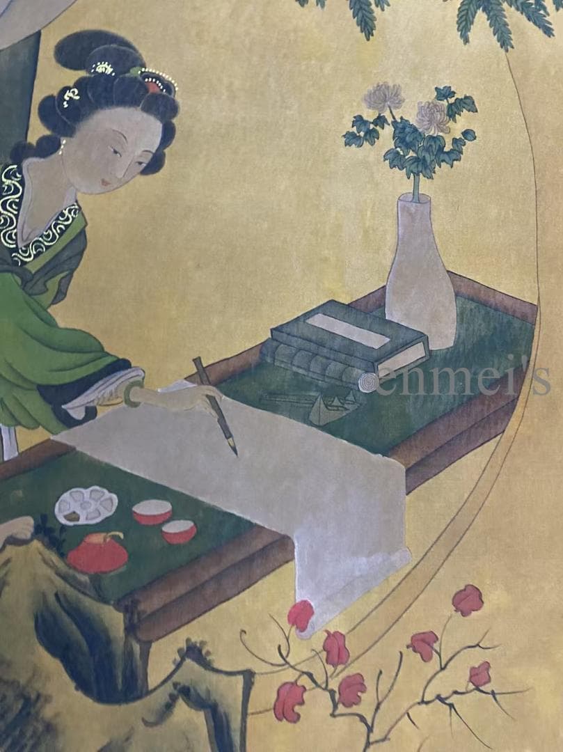 中国古美術 明代 仇英款 人物画 掛軸 絹布 唐物 古画 名家書画 水彩画 肉筆