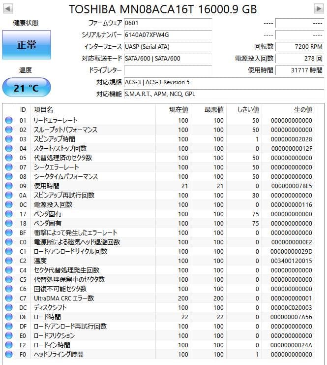東芝 3.5インチ内蔵HDD 16TB (MN08ACA16T) 2台セット