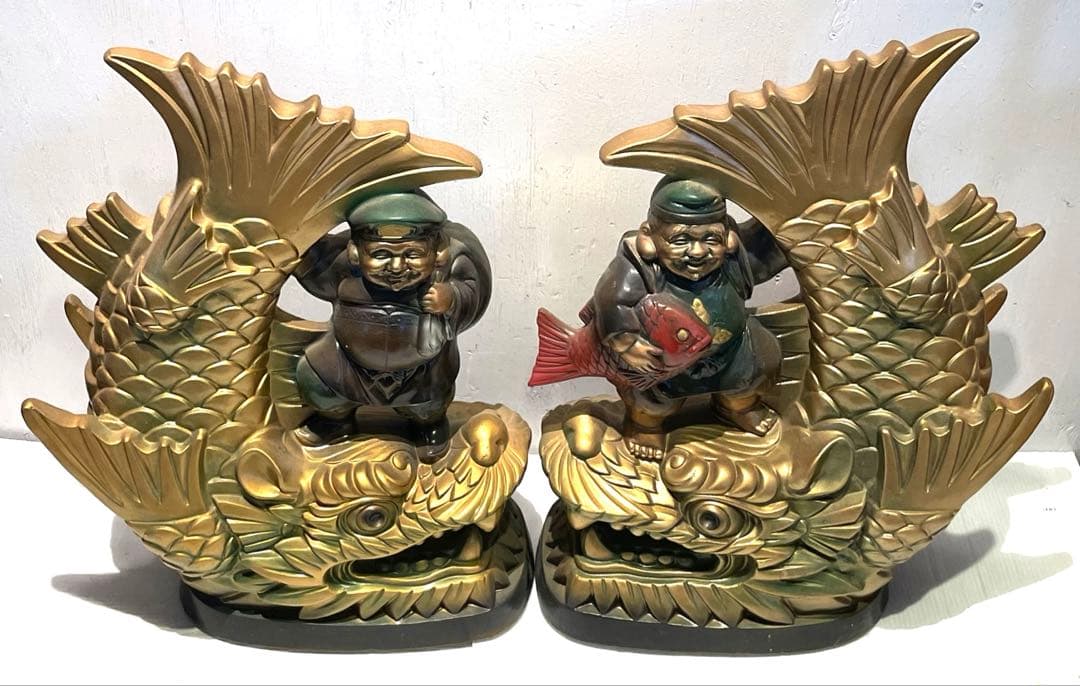 金のしゃちほこ　恵比寿大黒 しゃちほこ 縁起物 陶器　珍品　置物　昭和レトロ