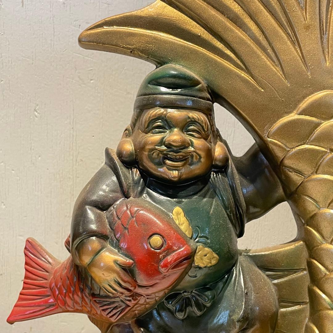 金のしゃちほこ　恵比寿大黒 しゃちほこ 縁起物 陶器　珍品　置物　昭和レトロ