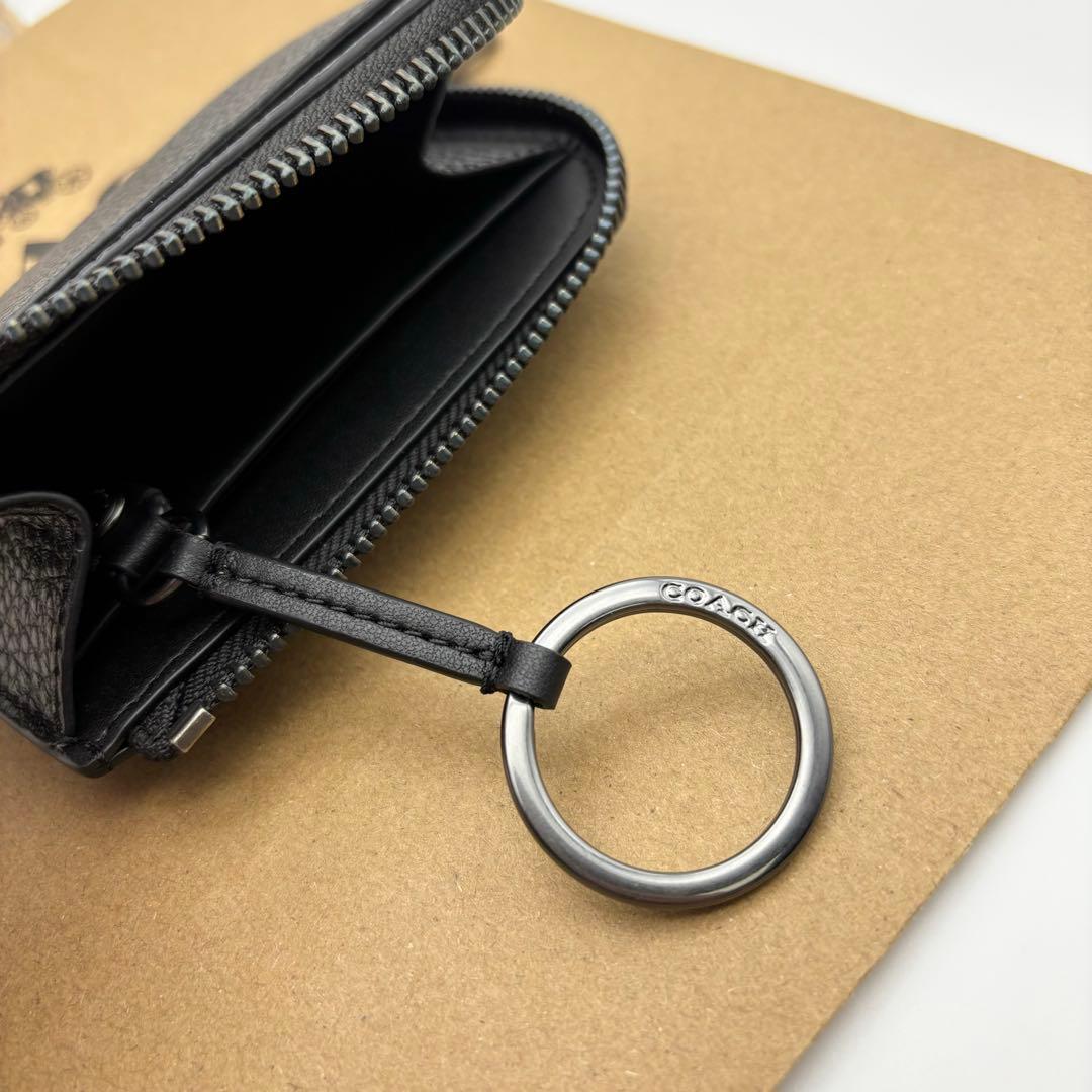 【COACH☆新品】 ジップ キー ケース！ブラック！ペブル レザー！