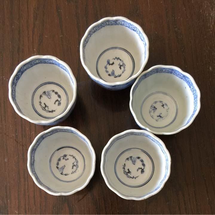 古伊万里 みじん唐草 湯のみ 5客揃い アンティーク 美品
