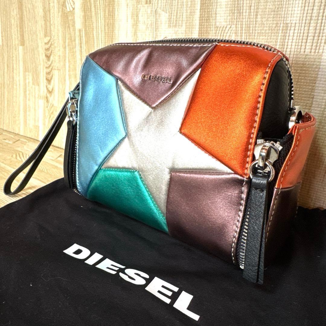 【極美品】DIESELディーゼル マルチカラーレザーバッグ ショルダーチェーン付