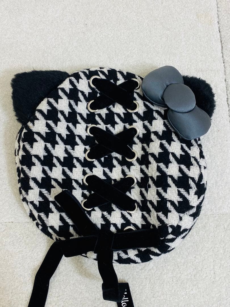 【極美品】USJ 公式 ハローキティ 千鳥格子 ベレー帽 双子コーデ