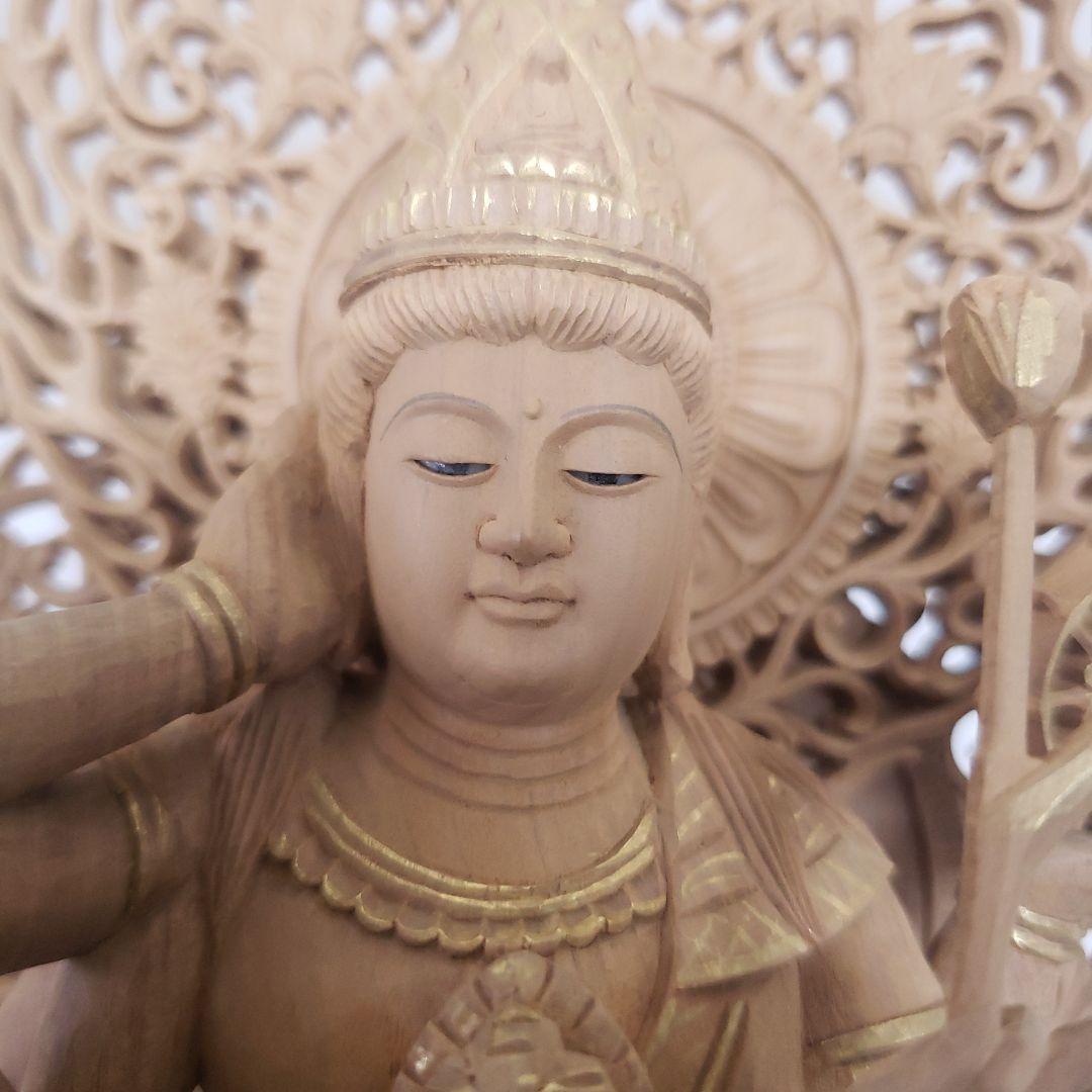 Ｂフライデー蔵出し特価仏像香木 特上彫り如意輪観音菩薩像3寸眼入り 二重唐草光背