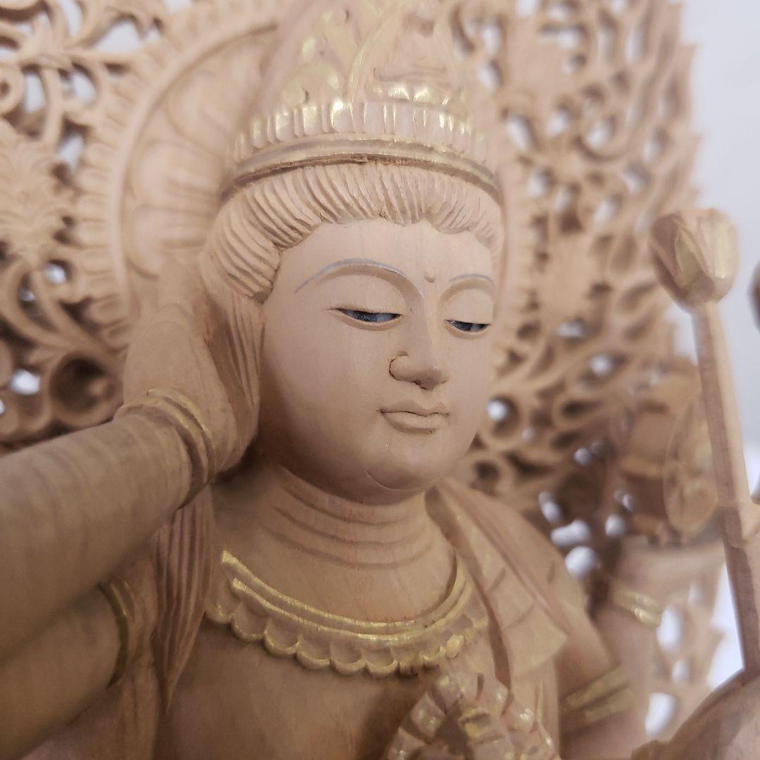Ｂフライデー蔵出し特価仏像香木 特上彫り如意輪観音菩薩像3寸眼入り 二重唐草光背