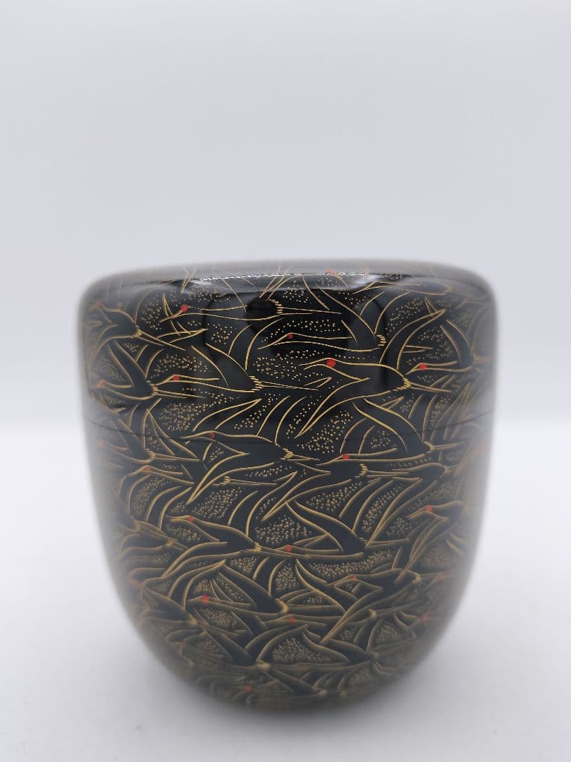 c452 大棗 沈金千羽鶴之図 前志芸男 木箱 茶道具 古物