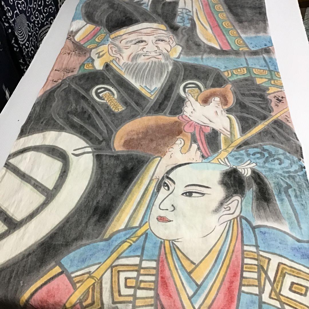 古布木綿手描き顔料幟旗、603