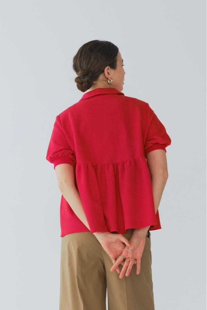 【試着のみ】 yori オーガニックコットンパイルポロカットソー 36 レッド