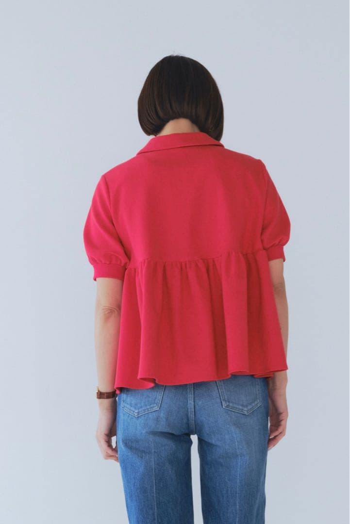 【試着のみ】 yori オーガニックコットンパイルポロカットソー 36 レッド