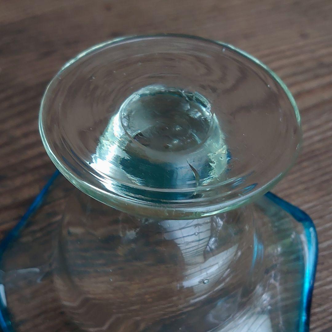 【ご成約】水色 花縁 碗形 氷コップとガラス匙、プレス皿 骨董の器 おまとめ