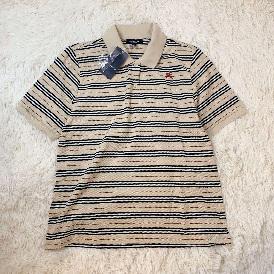 タグ付き美品 BURBERRY ベージュ ノバストライプ ポロシャツ 半袖 15