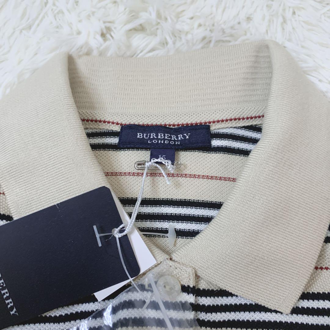 タグ付き美品 BURBERRY ベージュ ノバストライプ ポロシャツ 半袖 15
