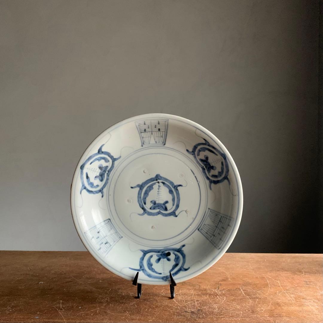 染付 宝珠？文 深皿 中皿 波佐見焼 古伊万里 古道具 古美術 くらわんか手
