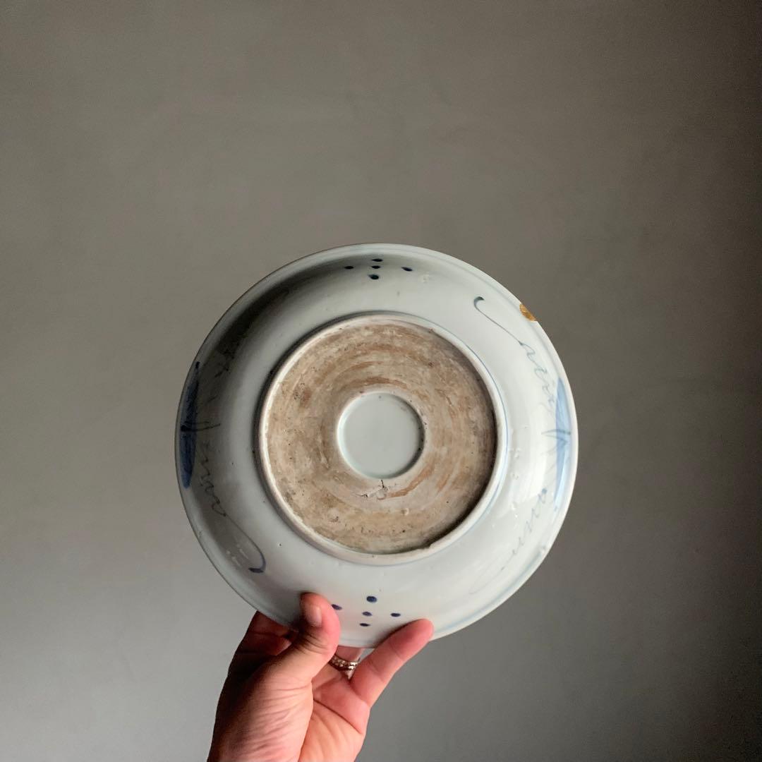 染付 宝珠？文 深皿 中皿 波佐見焼 古伊万里 古道具 古美術 くらわんか手