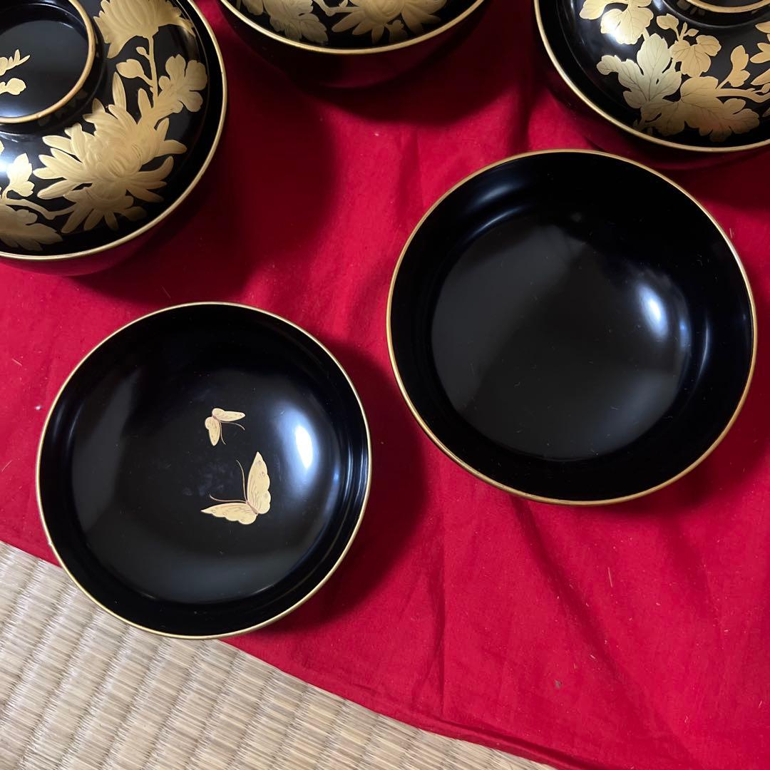 美品 輪島塗 菊 蒔絵 吸物碗 10客 漆器 (内一客蓋に割れあり)