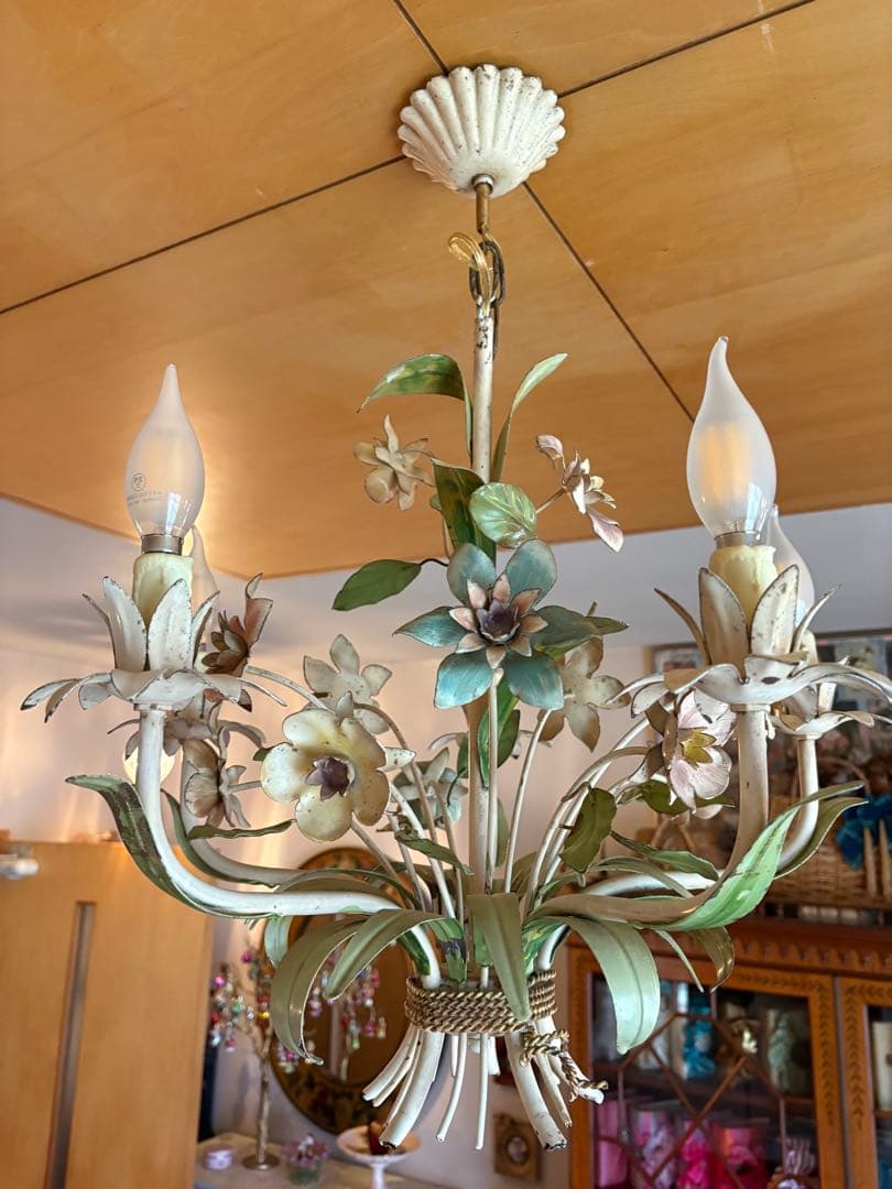 フランス　アンティーク　アイアン　フラワーモチーフ 5灯シャンデリア