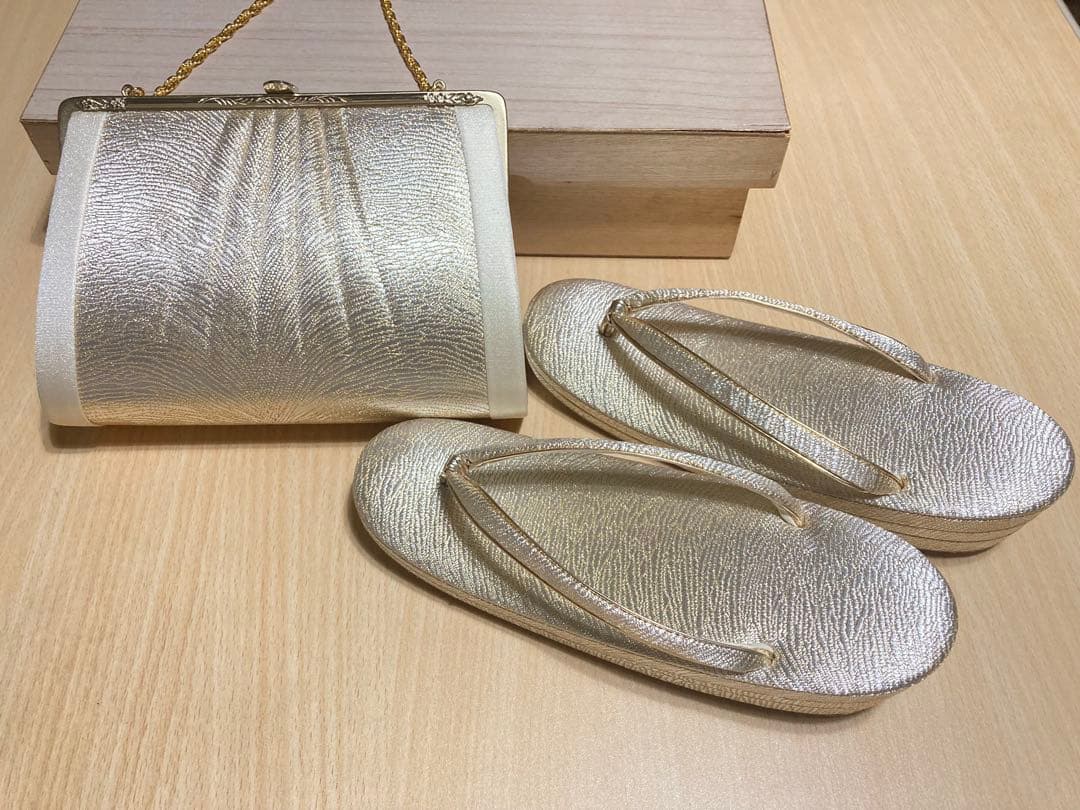礼装用　佐賀錦の草履バッグセット　シャンパンゴールド　Lサイズ