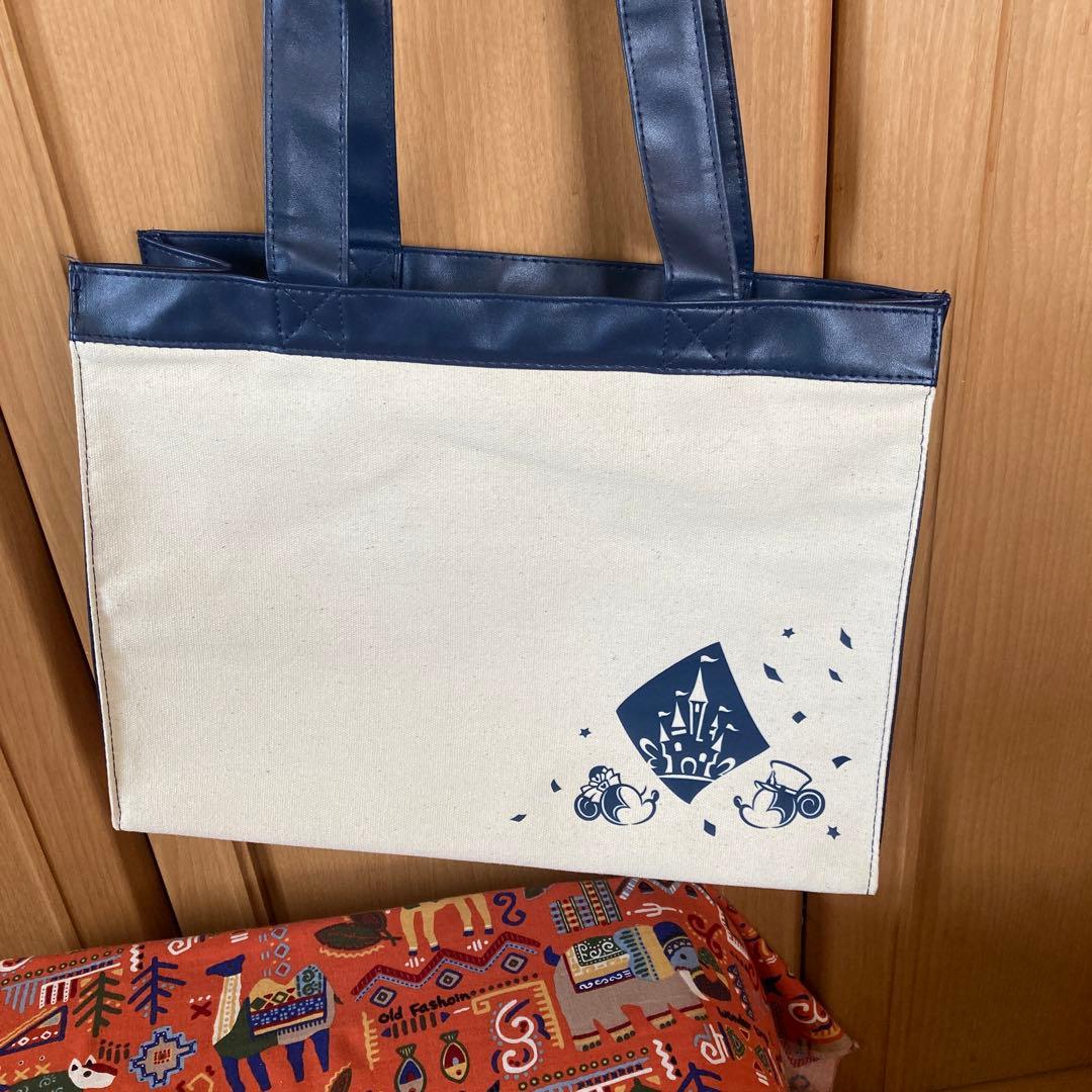 ディズニーリゾート　35周年　生成りキャンバス　紺合皮バッグ　UCC 懸賞品