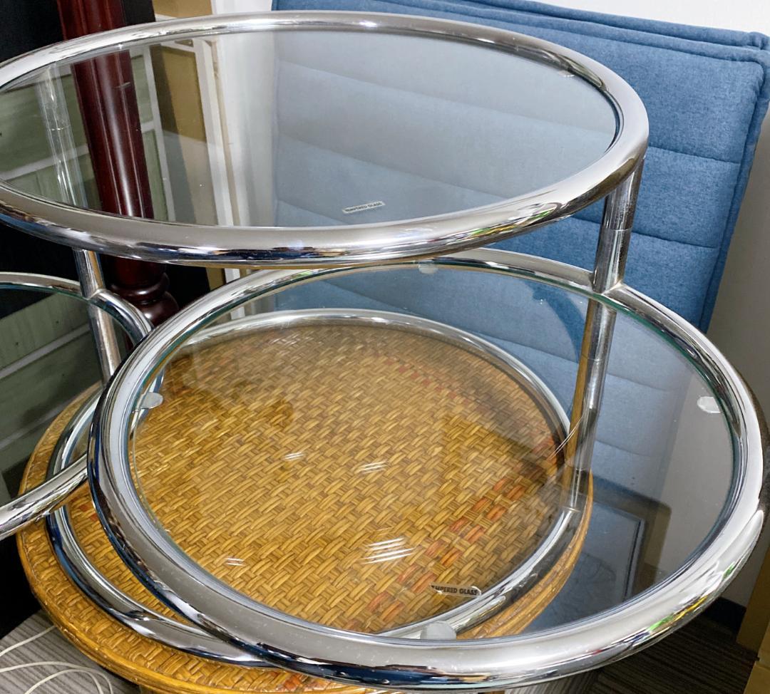 ガラステーブル 3段 丸テーブル サイドテーブル ラウンドガラステーブル