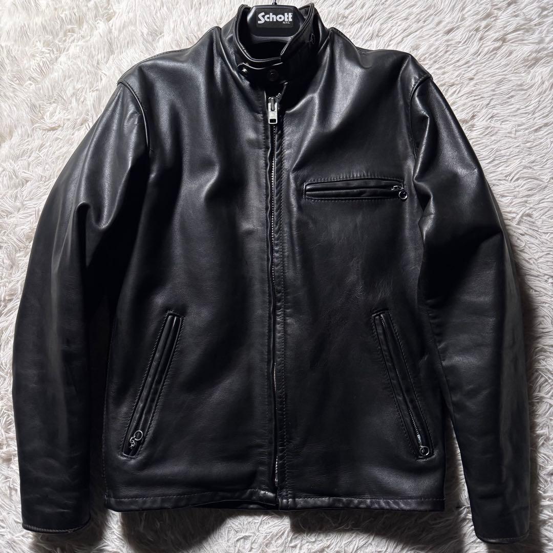 は*れ様 美品✨schott ライダースジャケット　シングル　641 黒　本革