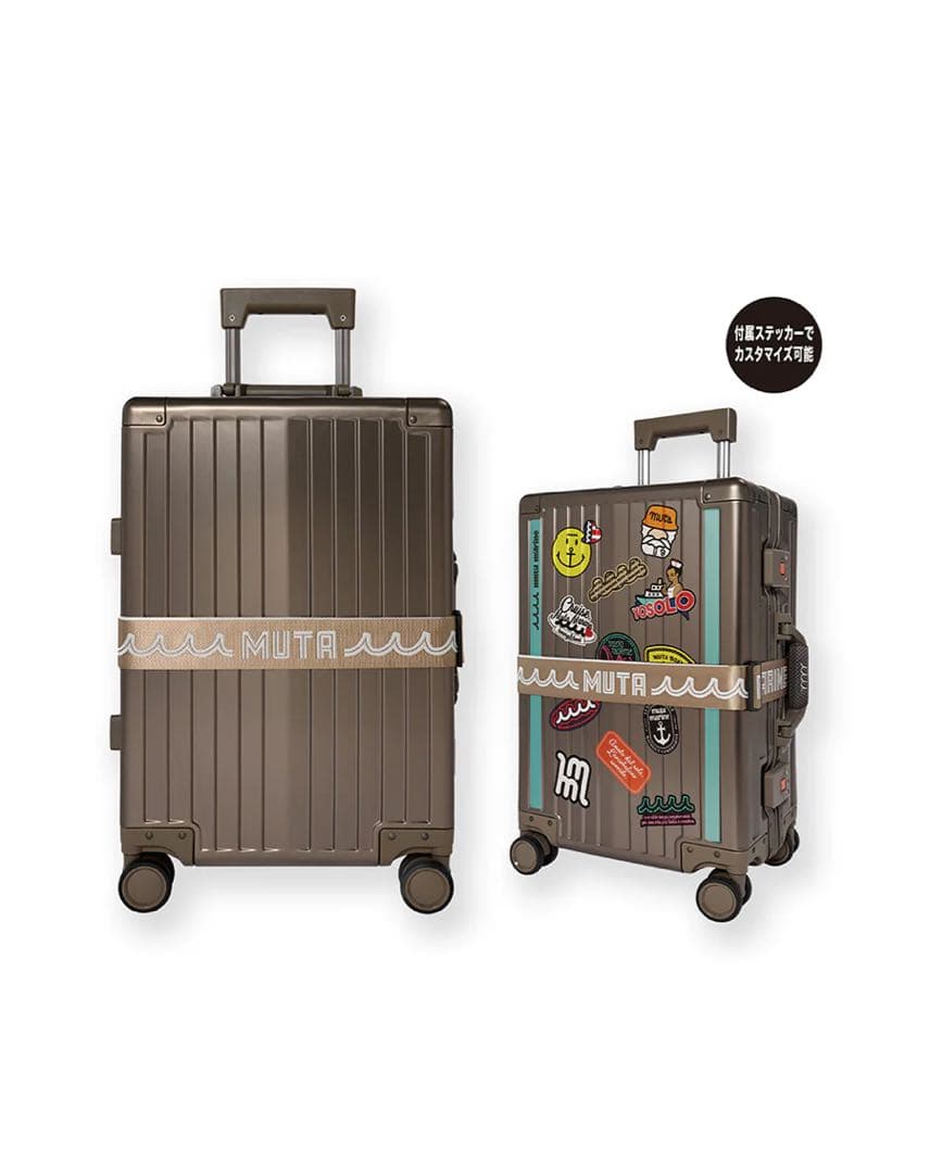 MUTA ブラウン ストライプ 38L中型キャリーケース　2026ステッカー付き