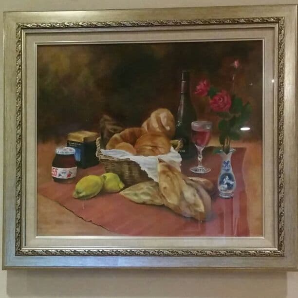 肉筆オリジナル油絵　食卓の風景　F10号　　直接手渡し可能送料お値引き