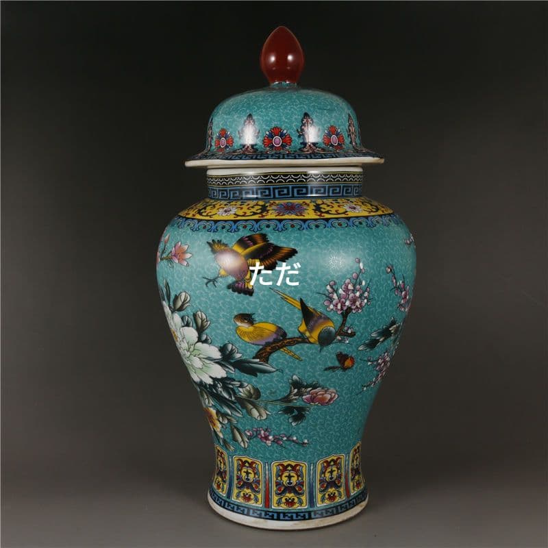 清雍正琺瑯彩祥鳳凰花鳥将軍缶 景徳鎮 陶磁器 装飾品 現代工芸品 美術品 置物