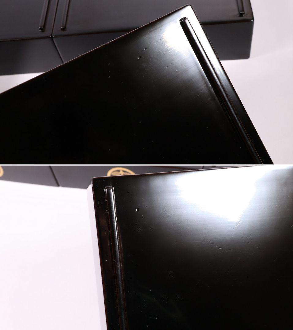 【MB37】輪島塗 丸に橘 家紋付 沈金 黒塗 内朱塗 五段重箱 蓋二枚 木製