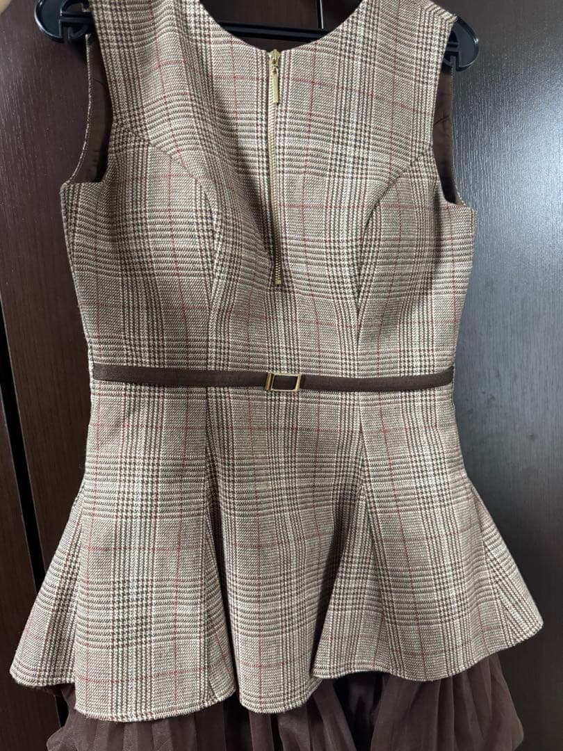 SUGAR ブラウンチェック フレアドレス XSサイズ