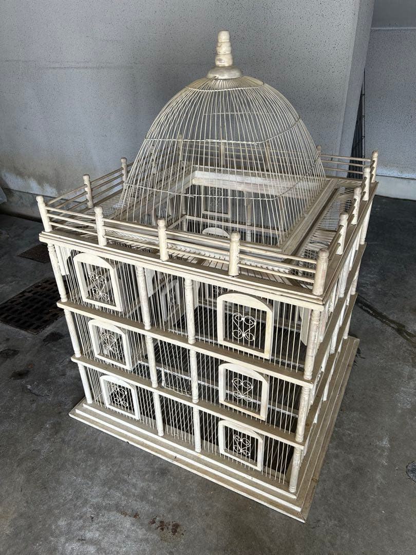 大型　多層木製鳥かご ドーム型屋根付き　アンティーク　ガーデニング
