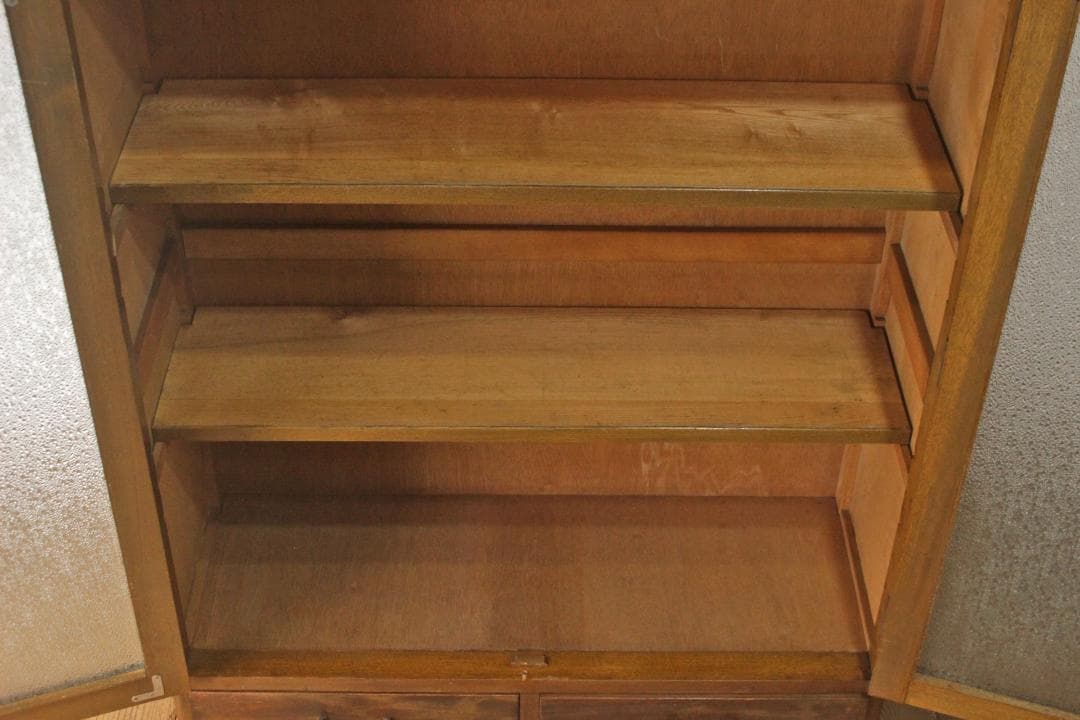 レトロ ガラスキャビネット 本箱 収納 食器棚 ダイヤガラス 引き出し 2杯