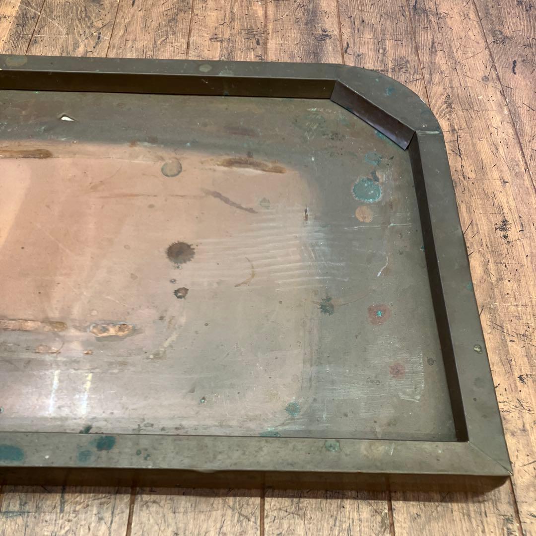 昭和レトロ 銅板台座 飾り台 古道具 高台プレート アンティーク飾り棚 長方形