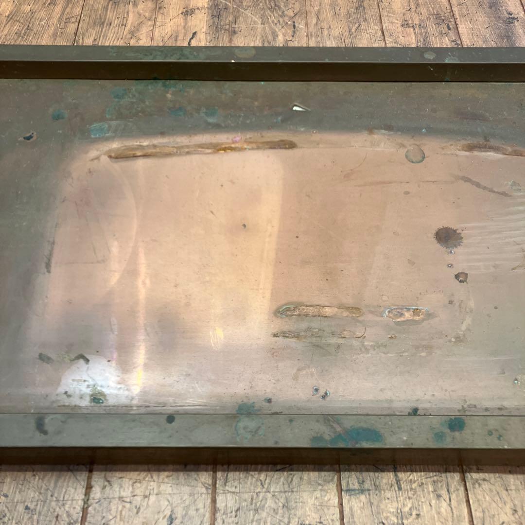 昭和レトロ 銅板台座 飾り台 古道具 高台プレート アンティーク飾り棚 長方形