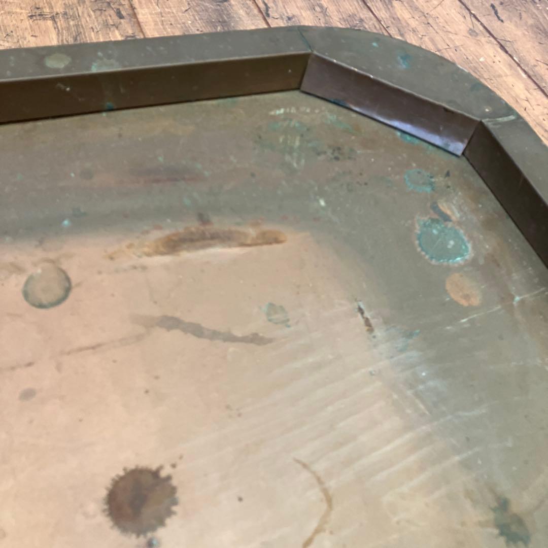 昭和レトロ 銅板台座 飾り台 古道具 高台プレート アンティーク飾り棚 長方形