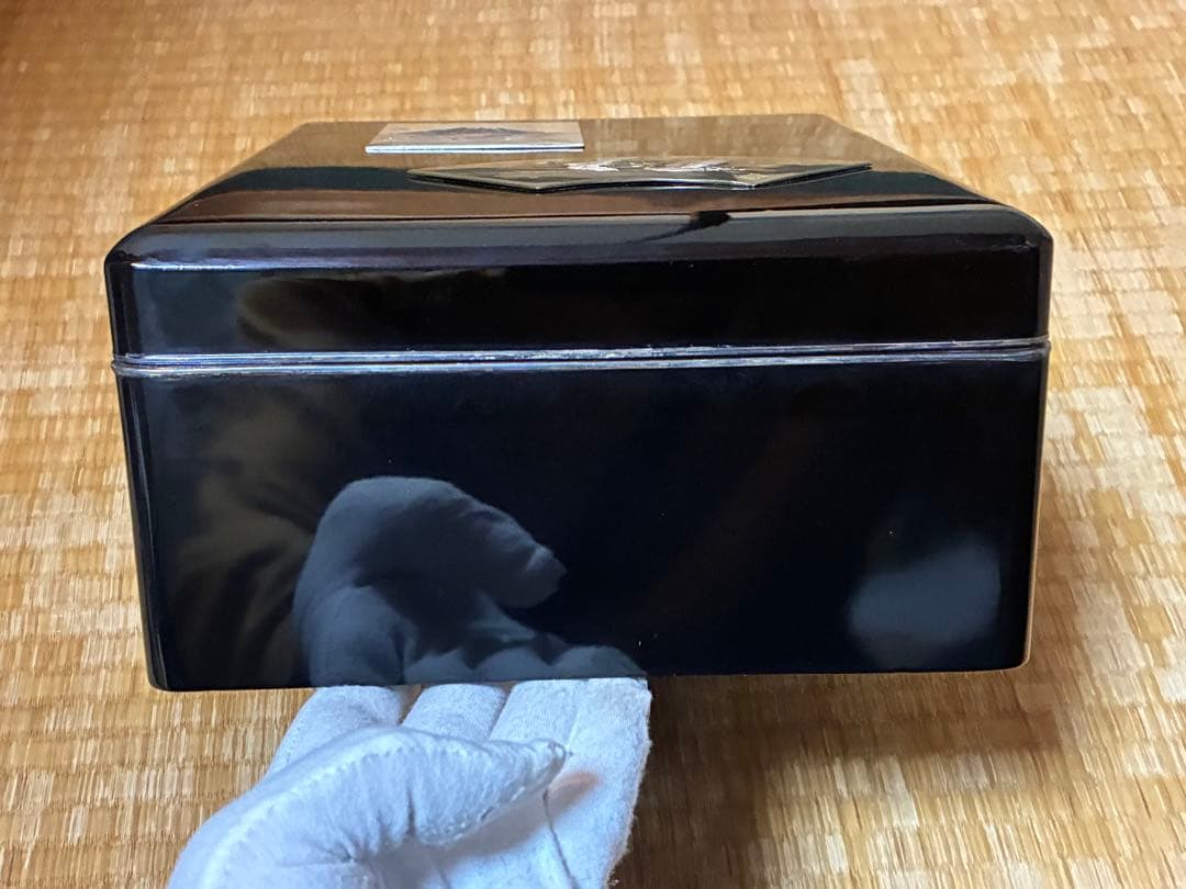 漆器 重箱 銀細工 富士山と鶴の絵柄 文箱 三越謹製 作家物 共箱