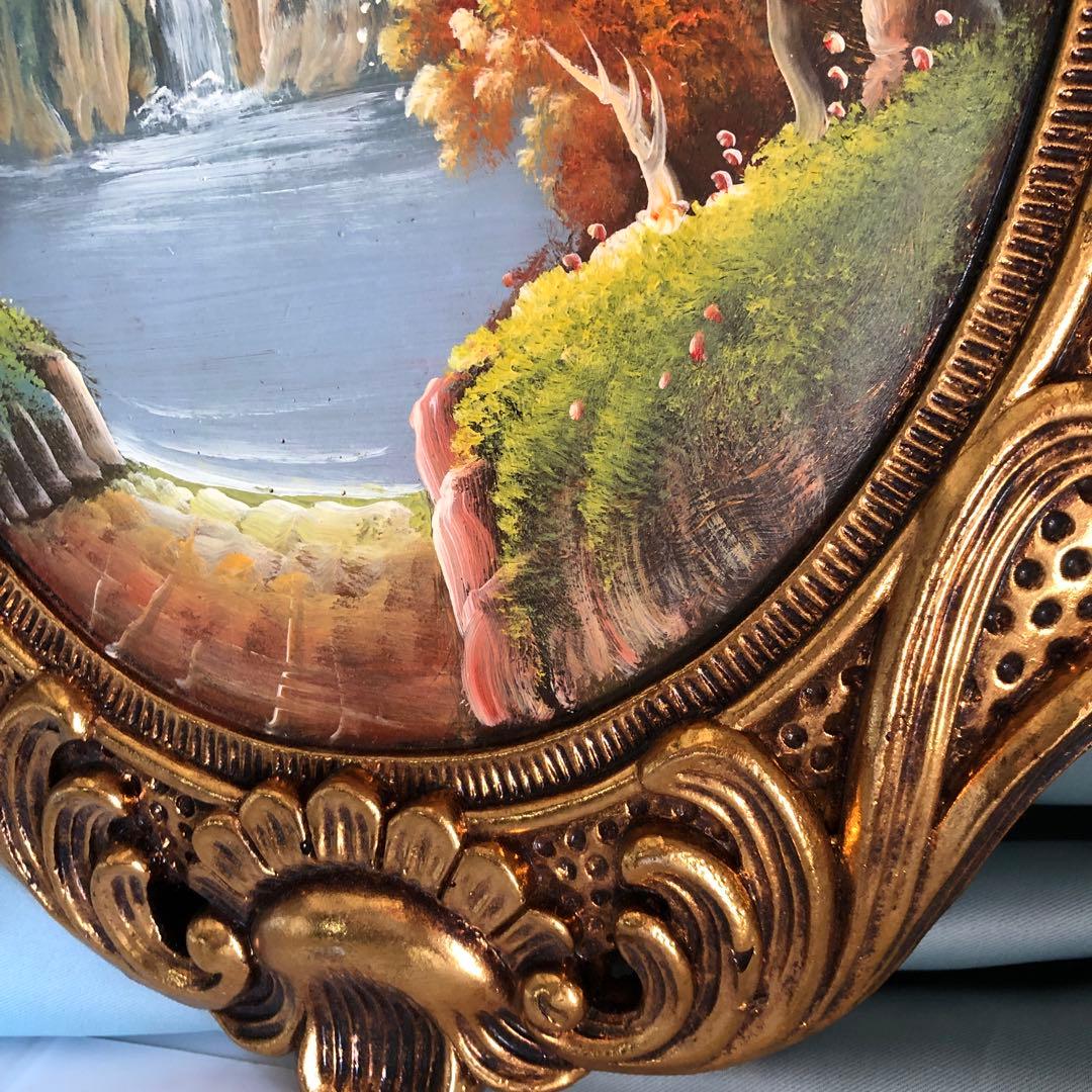 額絵　油絵　風景画　オーバル金縁