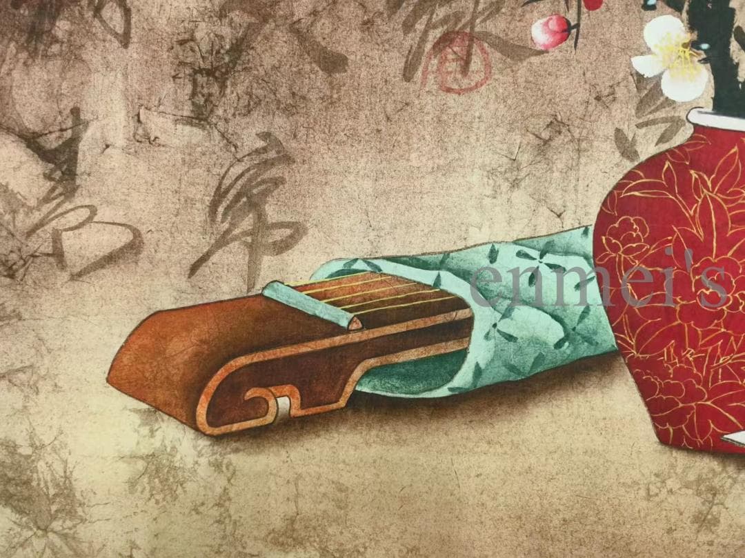 中国古美術 清時代 郎世寧作款 福慶如意図 横幅 宣紙 手描き 掛け軸 水墨画