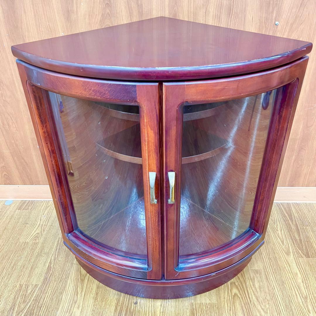 カリモク KARIMOKU コーナーキャビネット ガラス扉 木製 赤茶 オールド