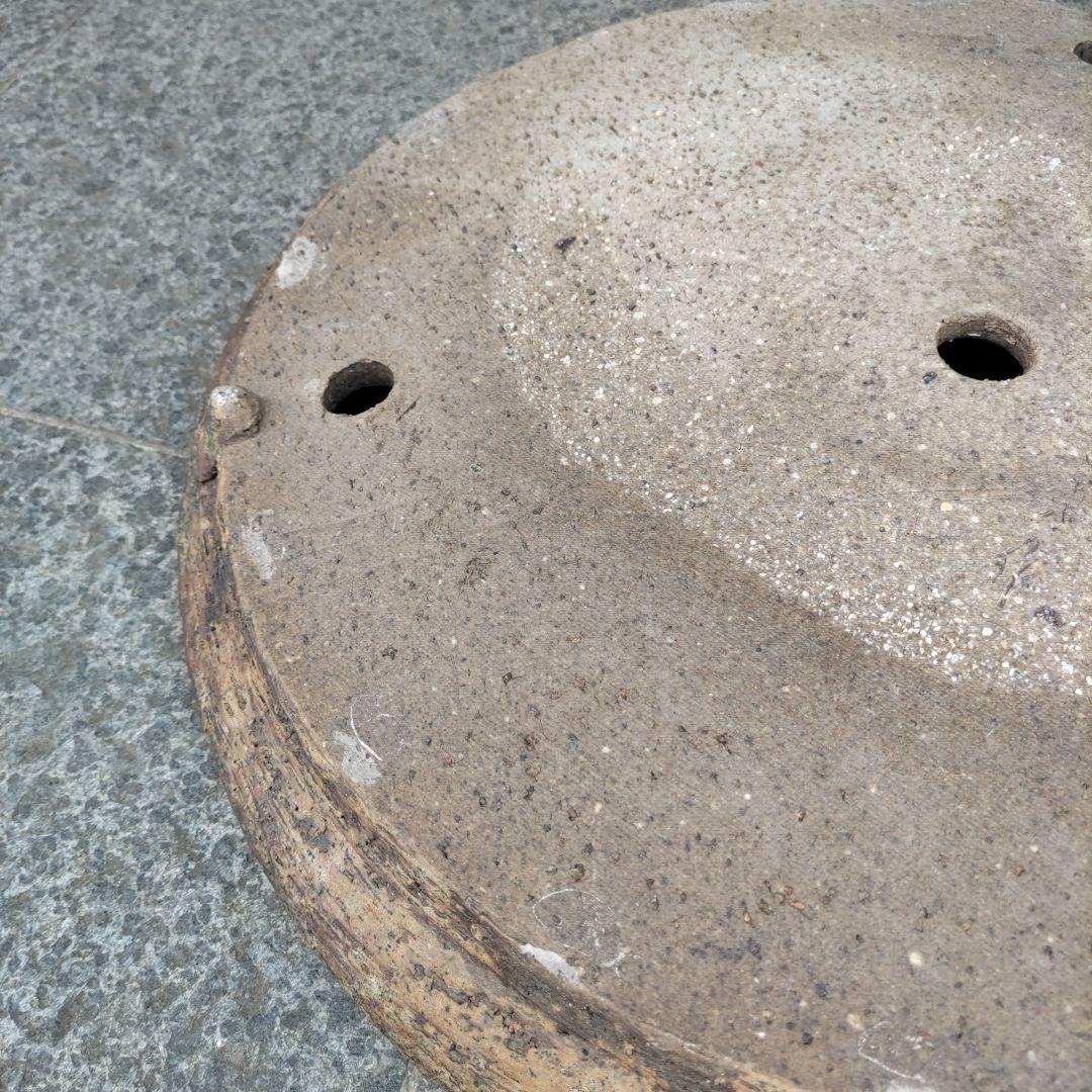 義村秀峰の盆栽鉢、山野草鉢、年代物、常滑焼、丸形皿鉢、和鉢、古鉢、民芸工芸士