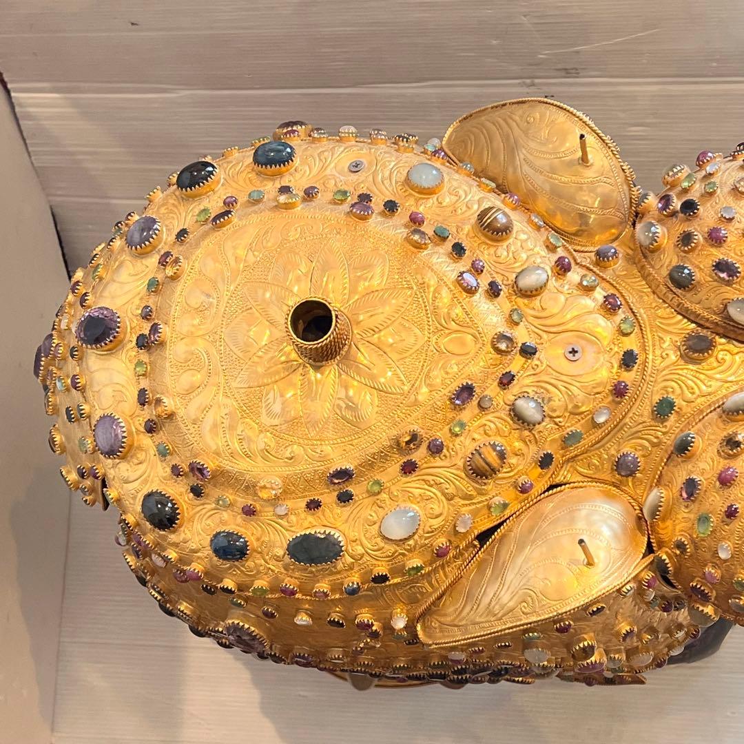 鑑定書あり　希少　中国美術 木彫 宝石飾 特大 象 置物 飾り物 インテリア