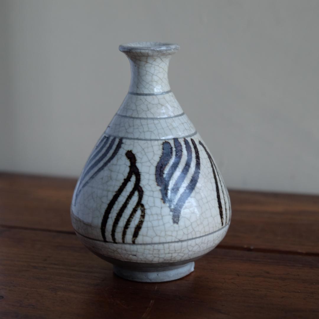 朝鮮／李朝／粉青沙器／鉄絵羽衣手徳利