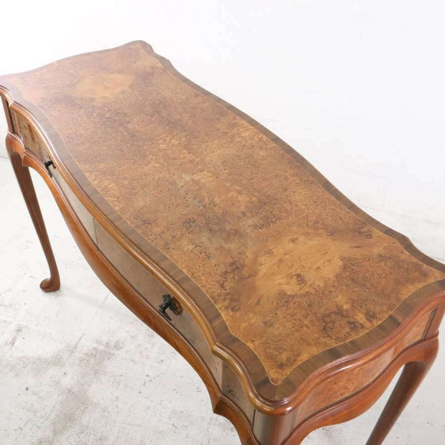 イタリア製クラシカル 美しい木目の象嵌 猫脚 コンソール デスク 引き出し付き