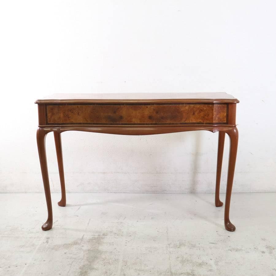 イタリア製クラシカル 美しい木目の象嵌 猫脚 コンソール デスク 引き出し付き